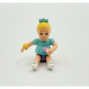 Playskool Dollhouse Baby Girl in Blue with Bottle Nursery Blonde Infant 2.5” VTG